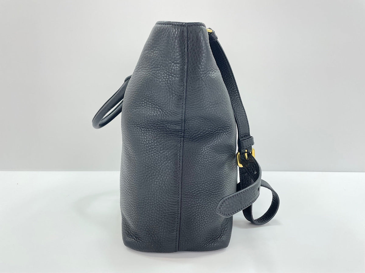 Prada Tote Convertibile Vitello Daino Nera Hardware Oro - Etoilux