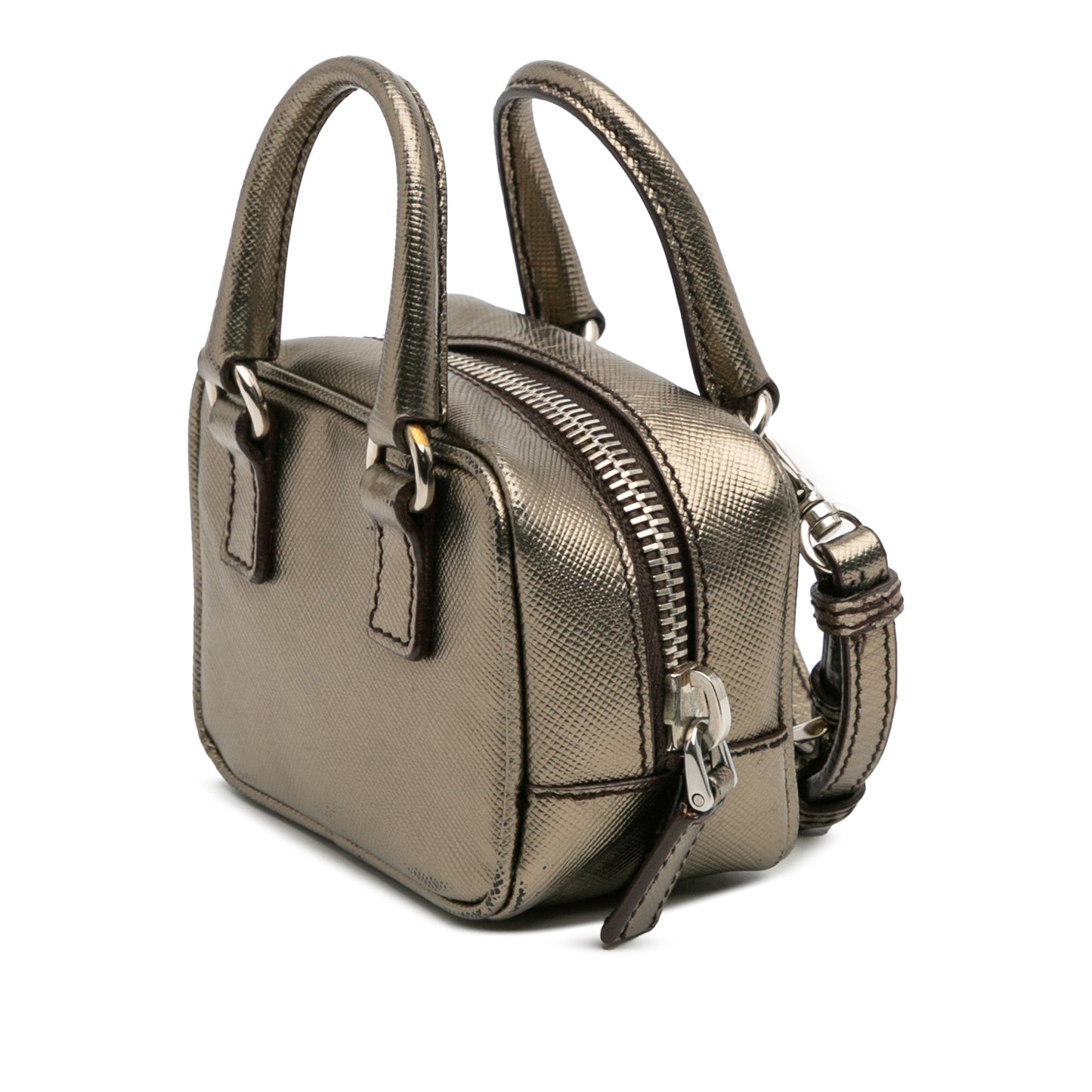 Prada – Mini Ciondolo per Borsa in Saffiano Metallizzato - Etoilux