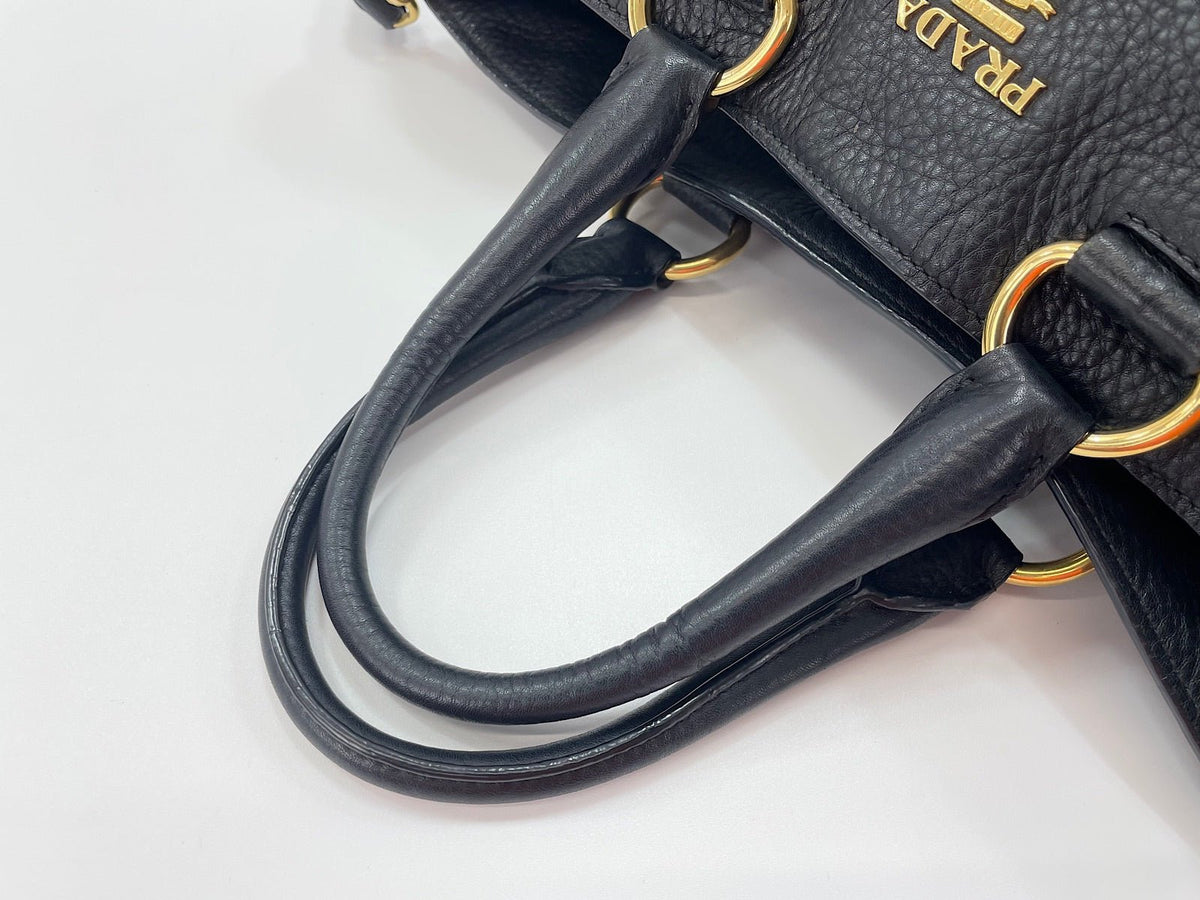 Prada Tote Convertibile Vitello Daino Nera Hardware Oro - Etoilux