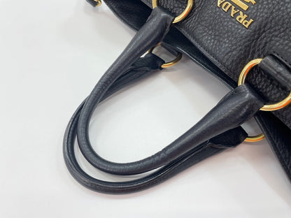 Prada Tote Convertibile Vitello Daino Nera Hardware Oro - Etoilux