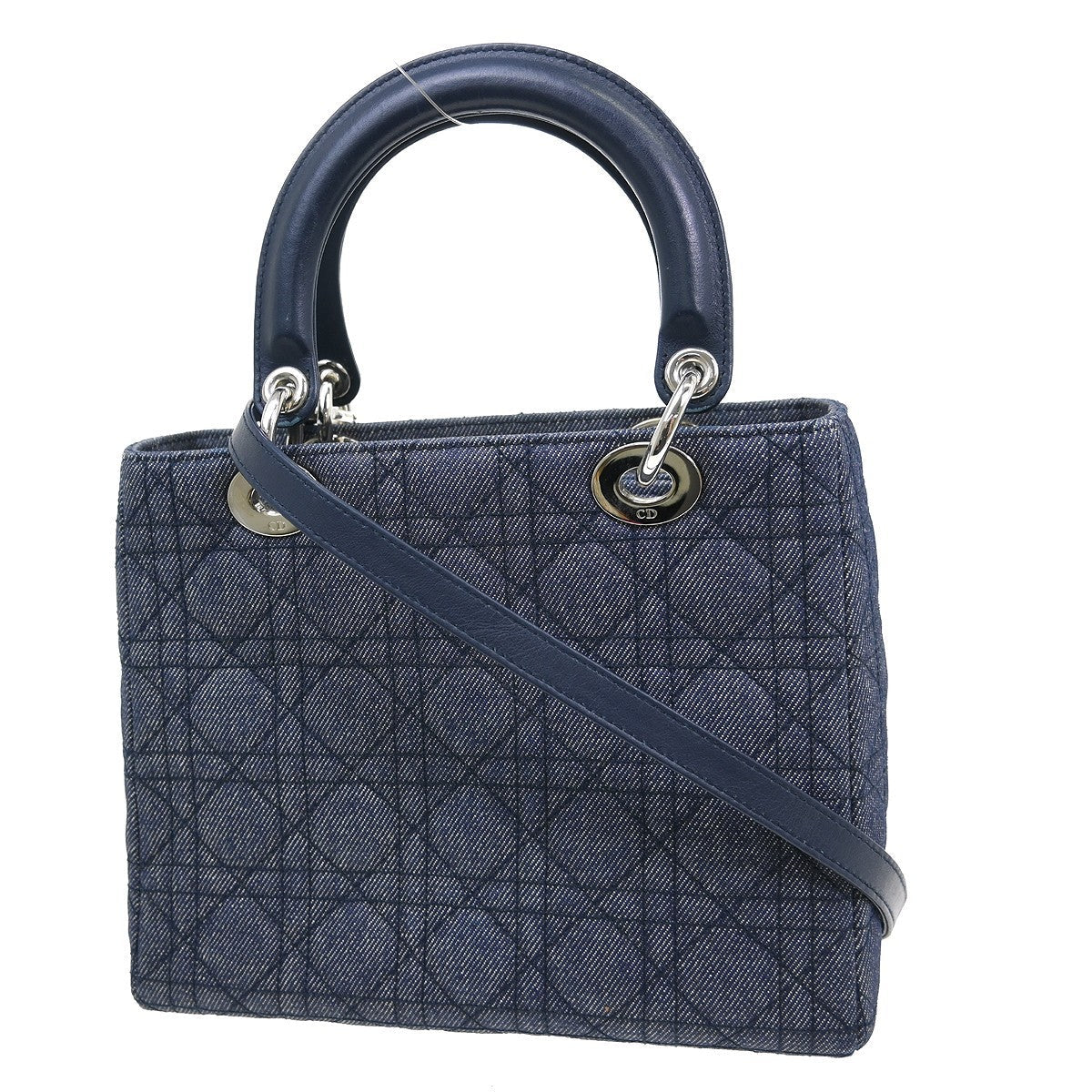 Christian Dior Lady Dior Cannage Denim Blu Navy Hardware Argento – 25 cm Medium - Etoilux