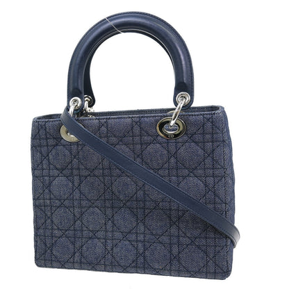 Christian Dior Lady Dior Cannage Denim Blu Navy Hardware Argento – 25 cm Medium - Etoilux