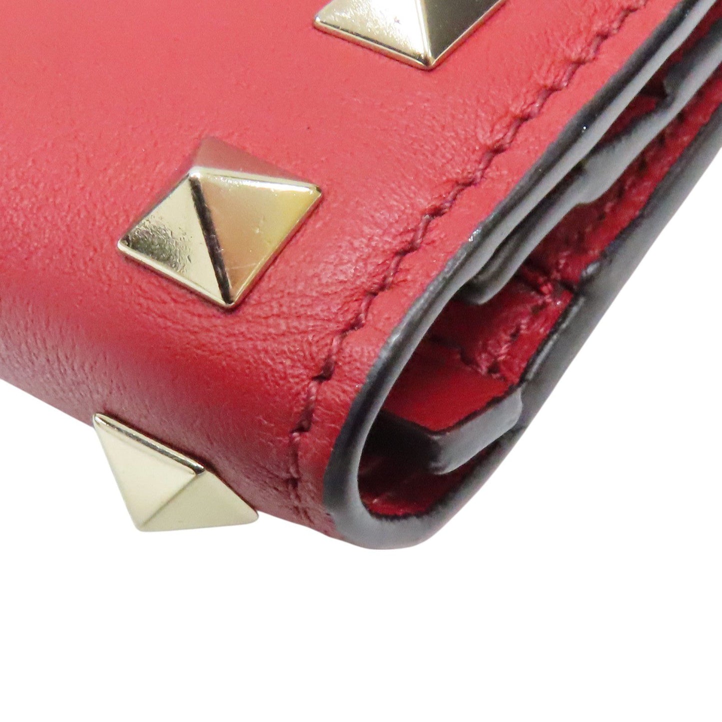Valentino Garavani Rockstud Portafoglio Bifold Pelle Vitello Rosso Hardware Oro - Etoilux