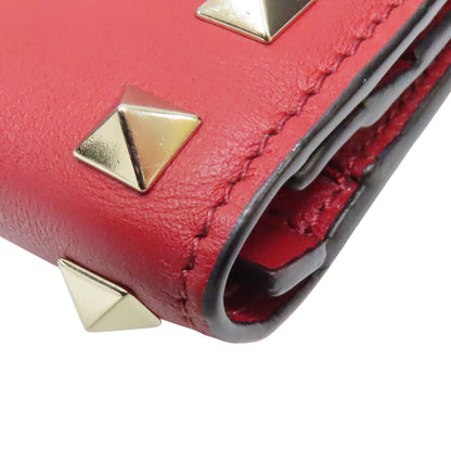 Valentino Garavani Rockstud Portafoglio Bifold Pelle Vitello Rosso Hardware Oro - Etoilux