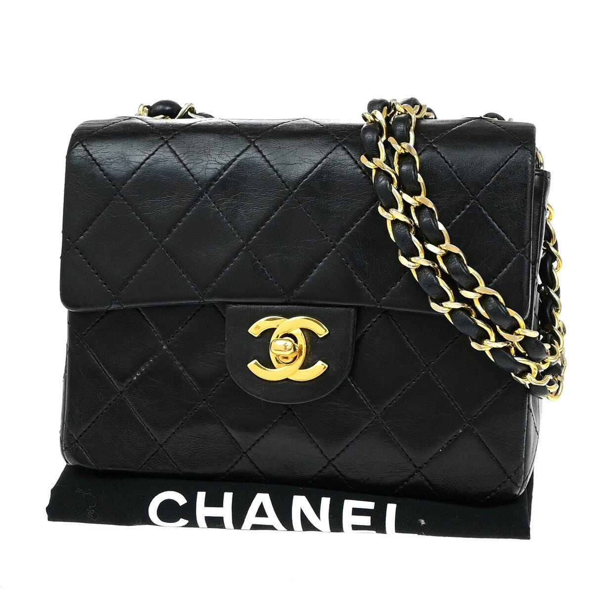 Chanel Vintage Mini Classic Flap Agnello Nero Hardware Oro – 17 cm - Etoilux
