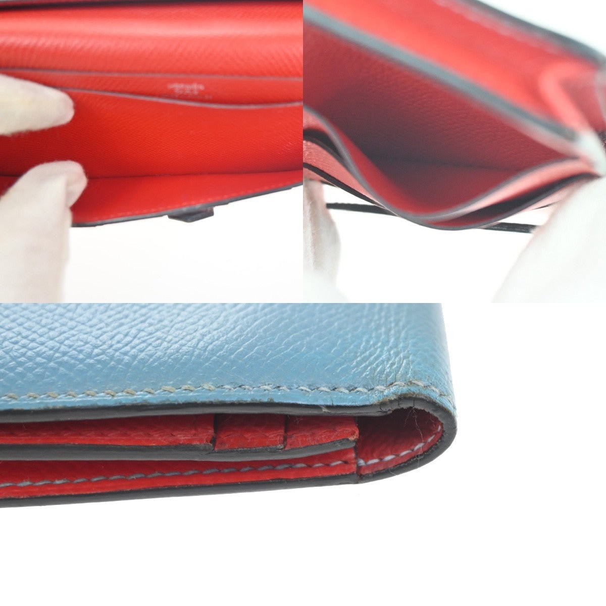 Hermès Béarn Soufflet – Pelle Epsom Bicolore – Blue Céleste / Rouge Tomate – Anno 2000 - Etoilux