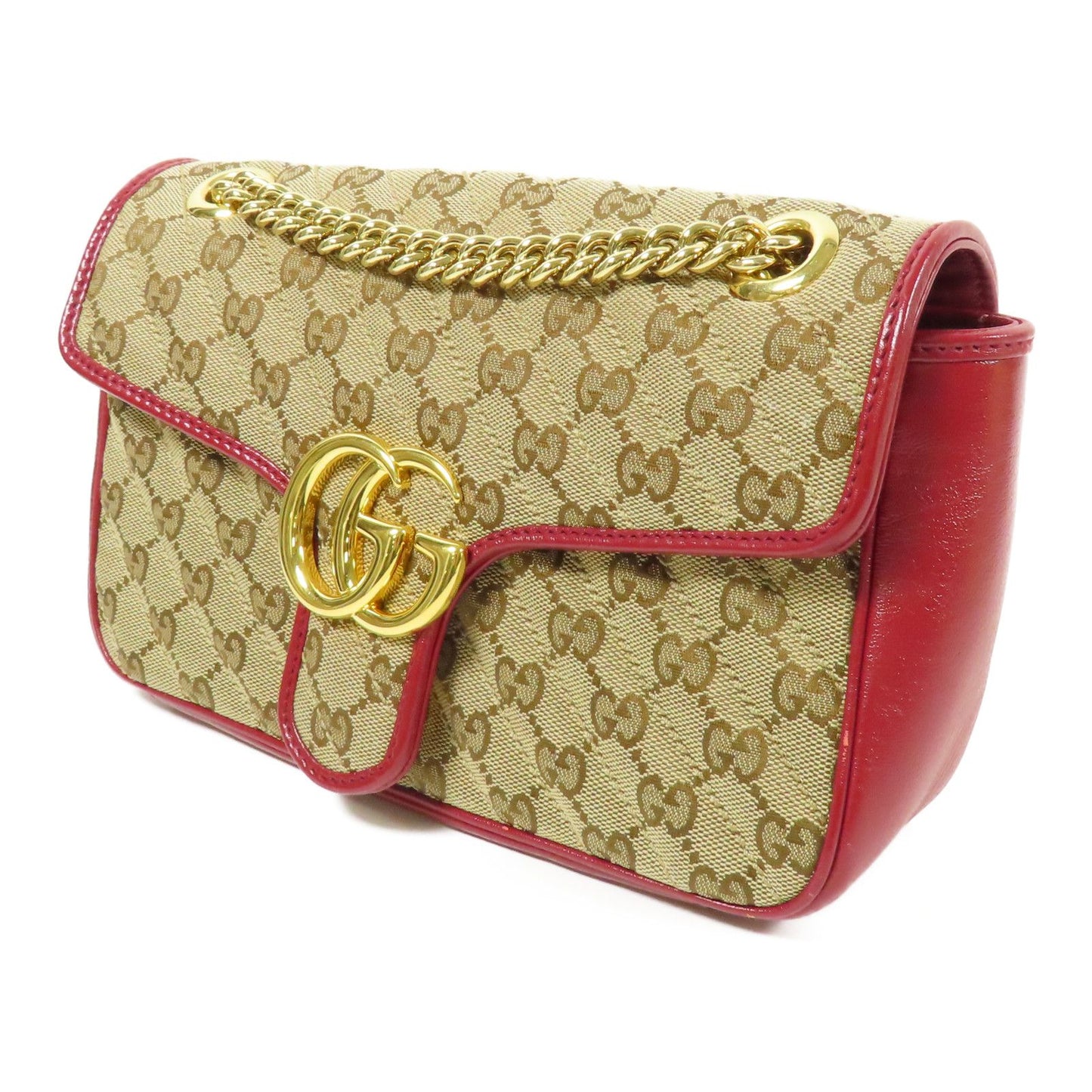 Gucci GG Marmont Small Shoulder Bag – Canvas GG Beige/Rosso con Tracolla a Catena Dorata – 25 cm - Etoilux