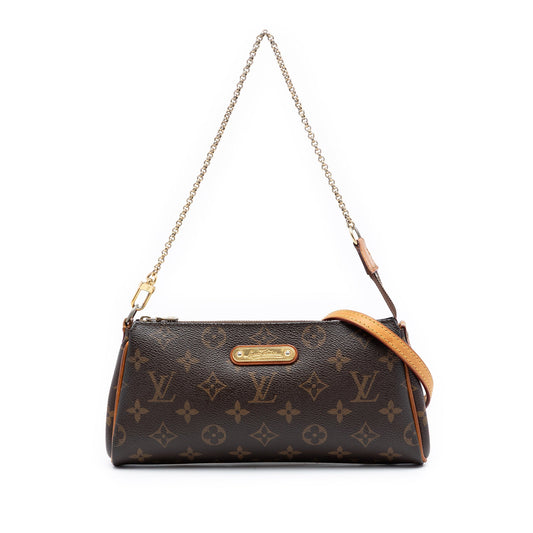 Louis Vuitton Eva Clutch monogram vista frontale con catena e tracolla vachetta
