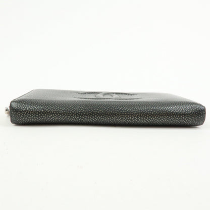 Chanel Portafoglio Zip Around Logo CC – Caviar grigio metallizzato - Etoilux