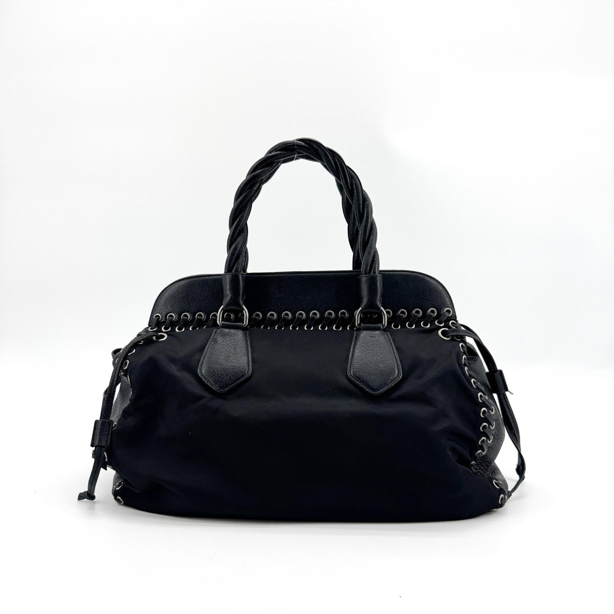 Prada Tote Tessuto Nylon con Lacci Nera