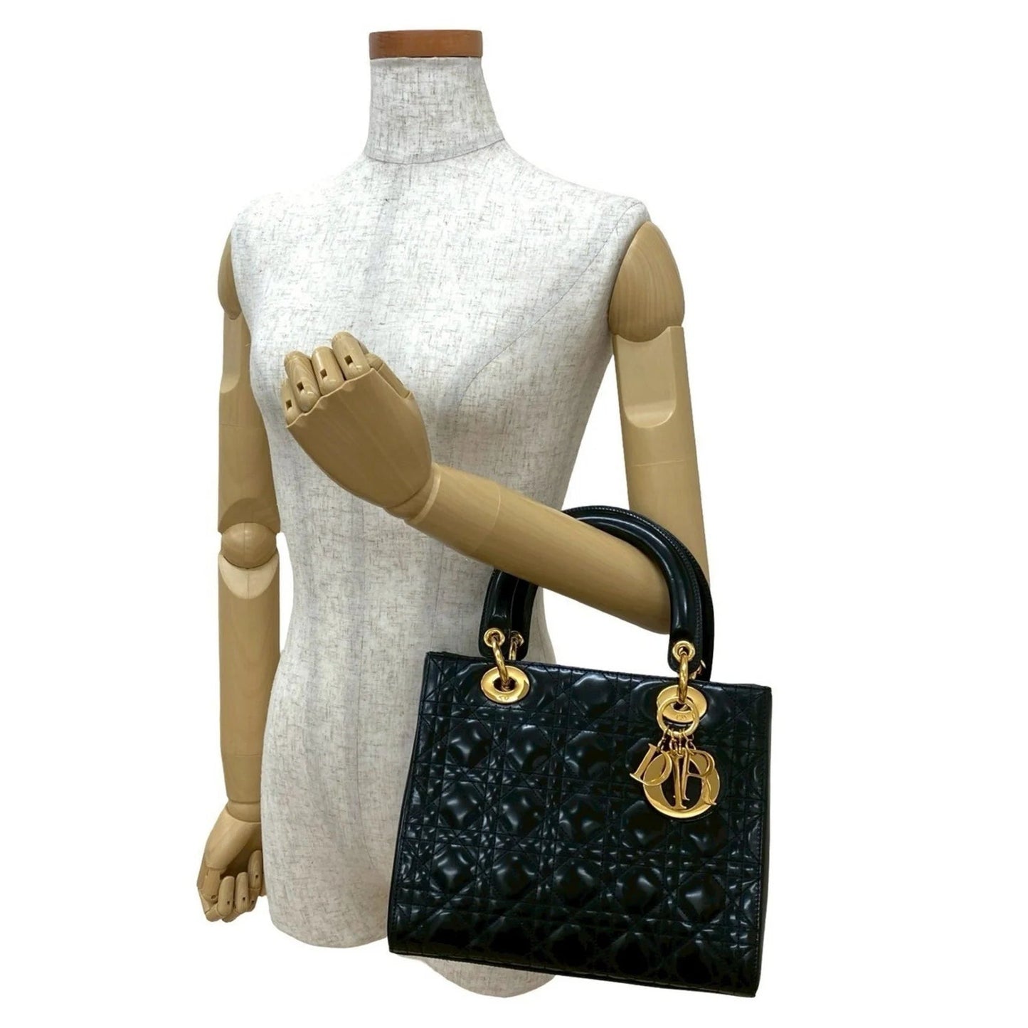 Christian Dior Borsa a mano Christian Dior Lady Cannage Stitch in pelle verniciata nera (43172) - Etoilux