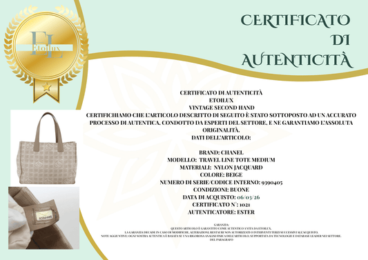 Chanel Travel Line Tote Medium Nylon Jacquard Beige – Serie 9390405 - Etoilux