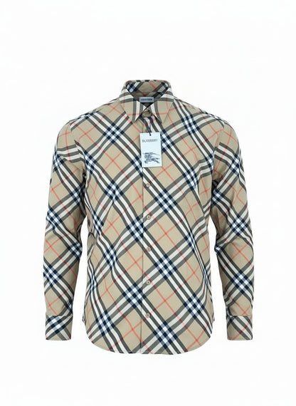 Burberry Camicia in Cotone Motivo Check Beige – Nuova con Cartellino - Etoilux