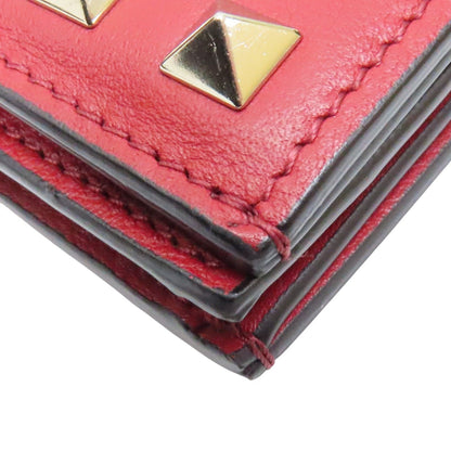 Valentino Garavani Rockstud Portafoglio Bifold Pelle Vitello Rosso Hardware Oro - Etoilux