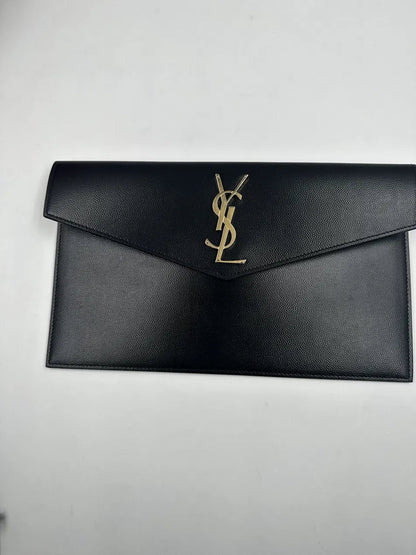 Saint Laurent Uptown Pouch Grain de Poudre Nera Hardware Oro – 27 cm - Etoilux