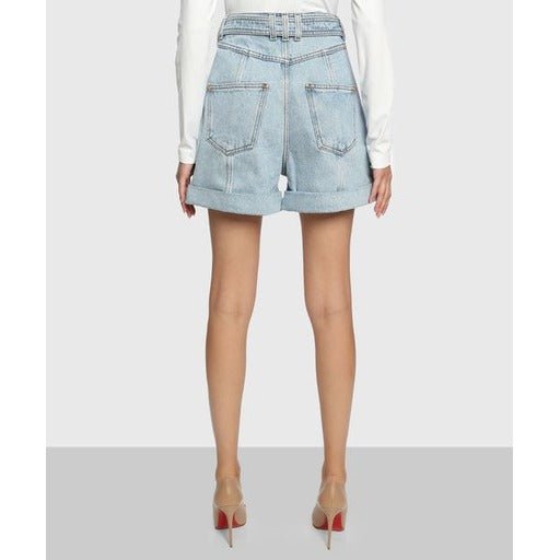 Balmain - Shorts - Azzurro pantaloncini con fibbia - Etoilux