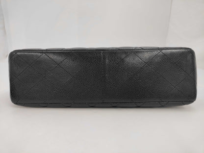 hanel Classic Flap Jumbo Single Flap — Pelle Caviar Nera, Hardware Silver — circa 2002–2003 · 30 cm - Etoilux