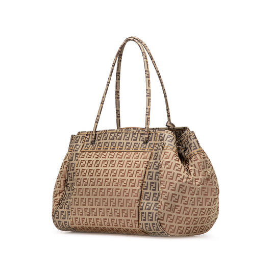 Fendi Pillow Tote Zucchino Tela Rivestita & Nylon Beige/Marrone – Large - Etoilux