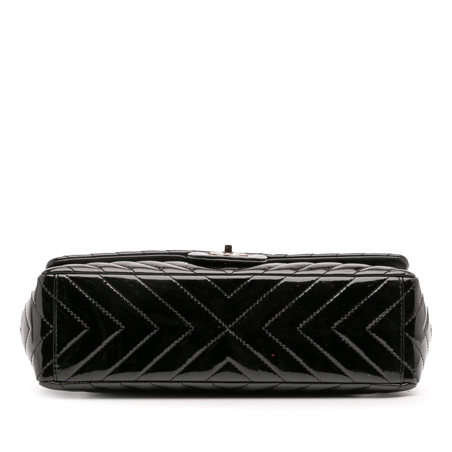 Chanel – Maxi Classic Chevron Patent Single Flap in pelle verniciata nera - Etoilux