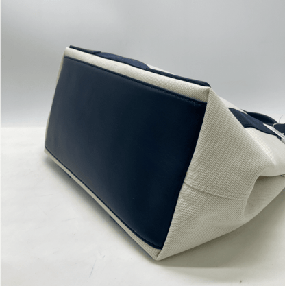 Balenciaga Navy Cabas Tela Naturale e Pelle Navy – Small - Etoilux