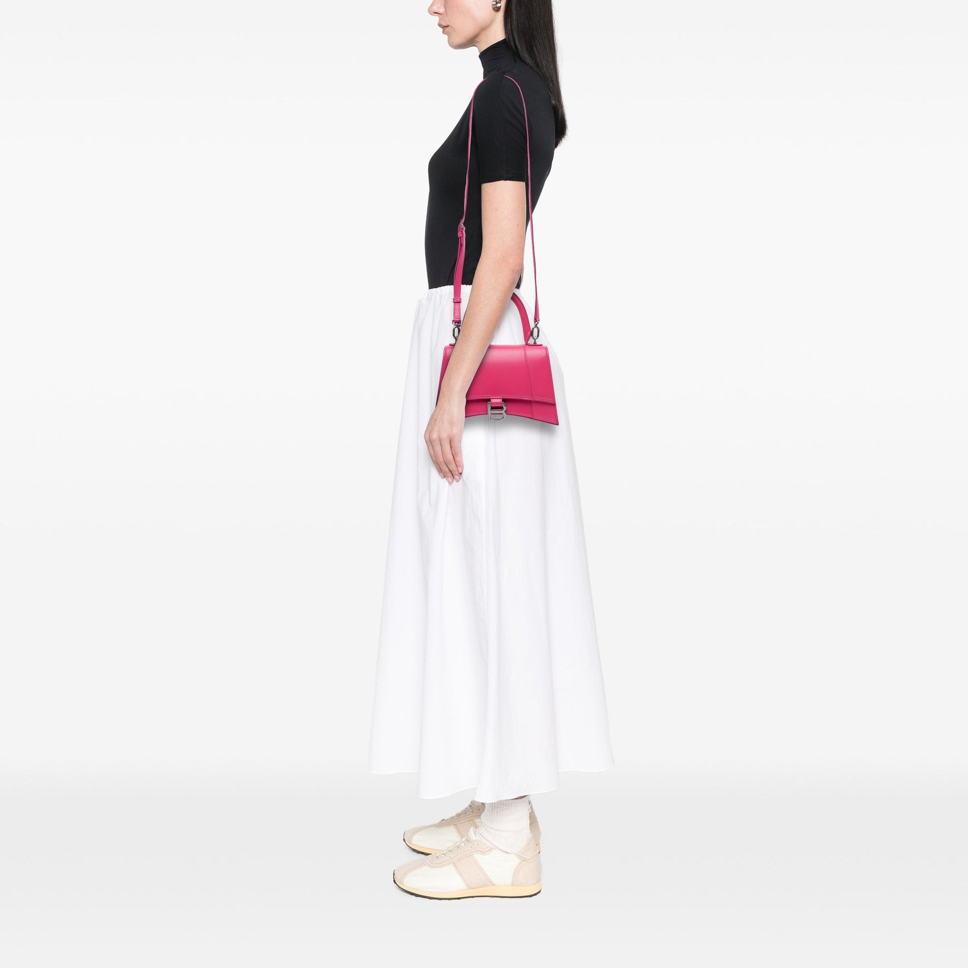 Balenciaga Hourglass Small Top Handle Pelle di Vitello Rosa Acceso 2020 – 23 cm - Etoilux