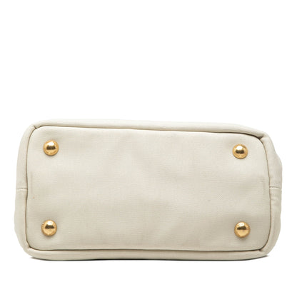 Miu Miu Tote Small in Tela Écru con Banda Logo a Spugna – 23,5 cm - Etoilux