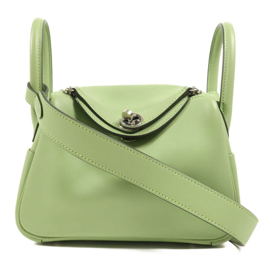 Hermès Mini Lindy Swift verde Vert Criquet hardware palladio con dustbag originale