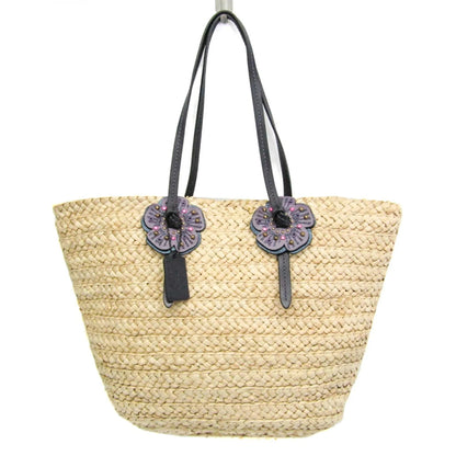 Coach Borsa tote da donna in pelle e paglia intrecciata Coach con motivo Tea Rose, beige e viola - Etoilux