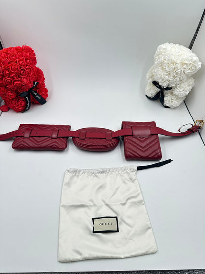Gucci GG Marmont Multi Pochette Belt Bag Pelle Matelassé Rossa – Set 3 Pezzi - Etoilux