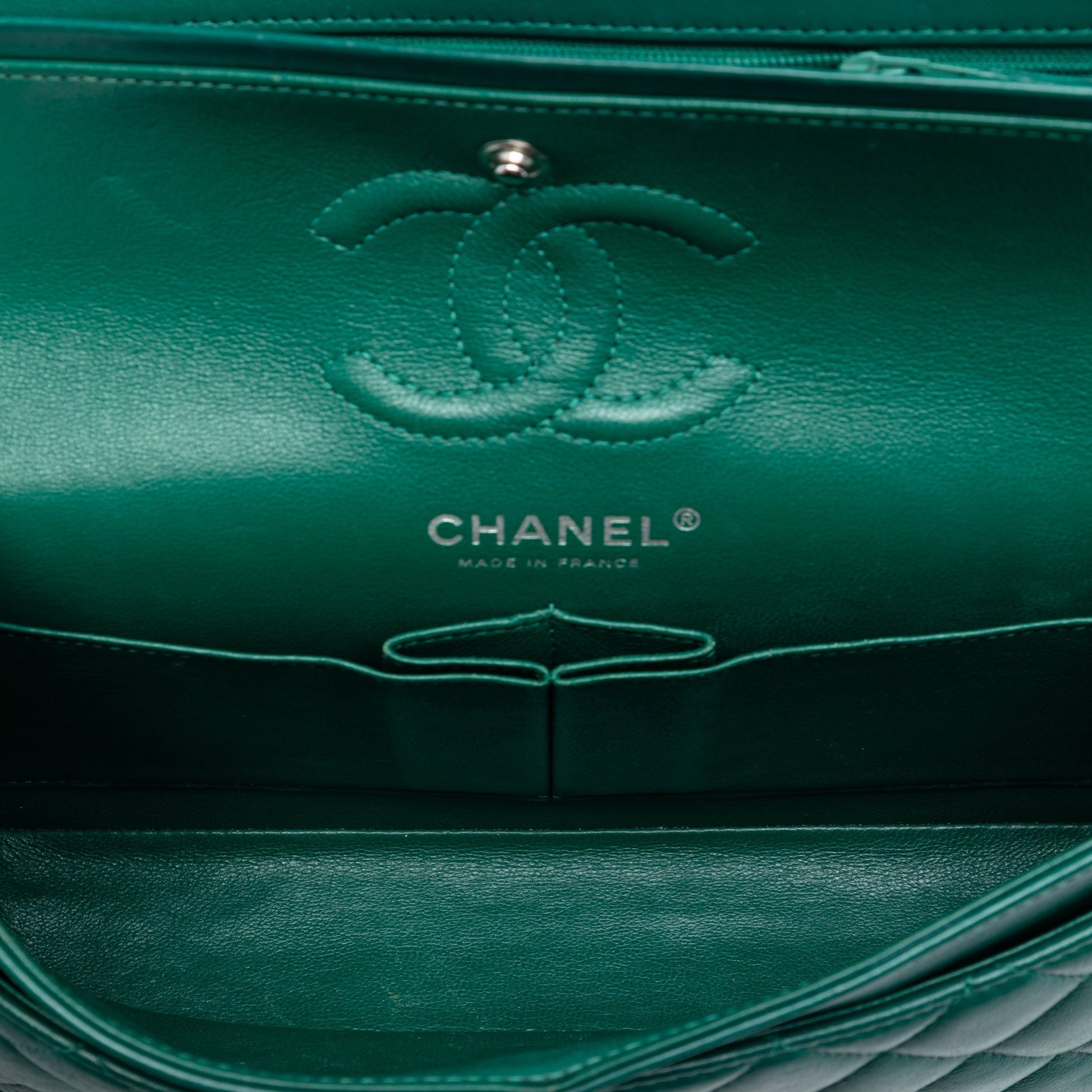 Chanel Classic Flap Small Agnello Verde Smeraldo Hardware Argento — 2018 - Etoilux