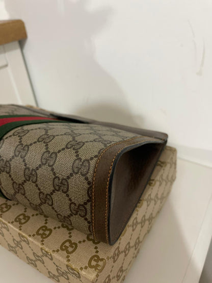Gucci Clutch Vintage Monogram Canvas con Finiture in Pelle – Brown/Beige - Etoilux