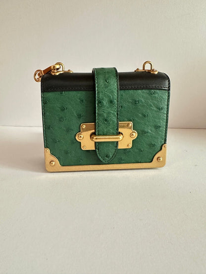 Prada Bandoliera Struzzo Verde & Nero – Full Set, Nuova - Etoilux