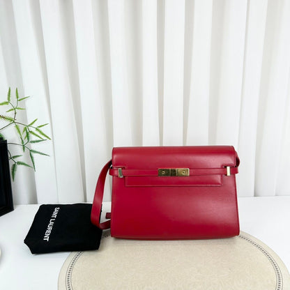 Saint Laurent Paris – Manhattan Shoulder Bag in Smooth Leather Rosso - Etoilux