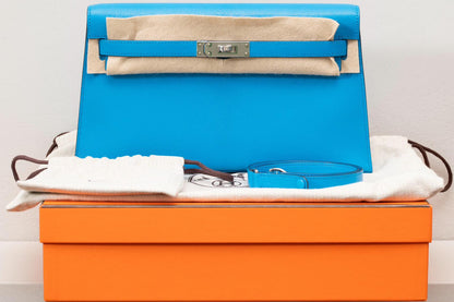 Hermès Kelly Elan – Chèvre Mysore Blue Hydra – Palladium Hardware - Etoilux