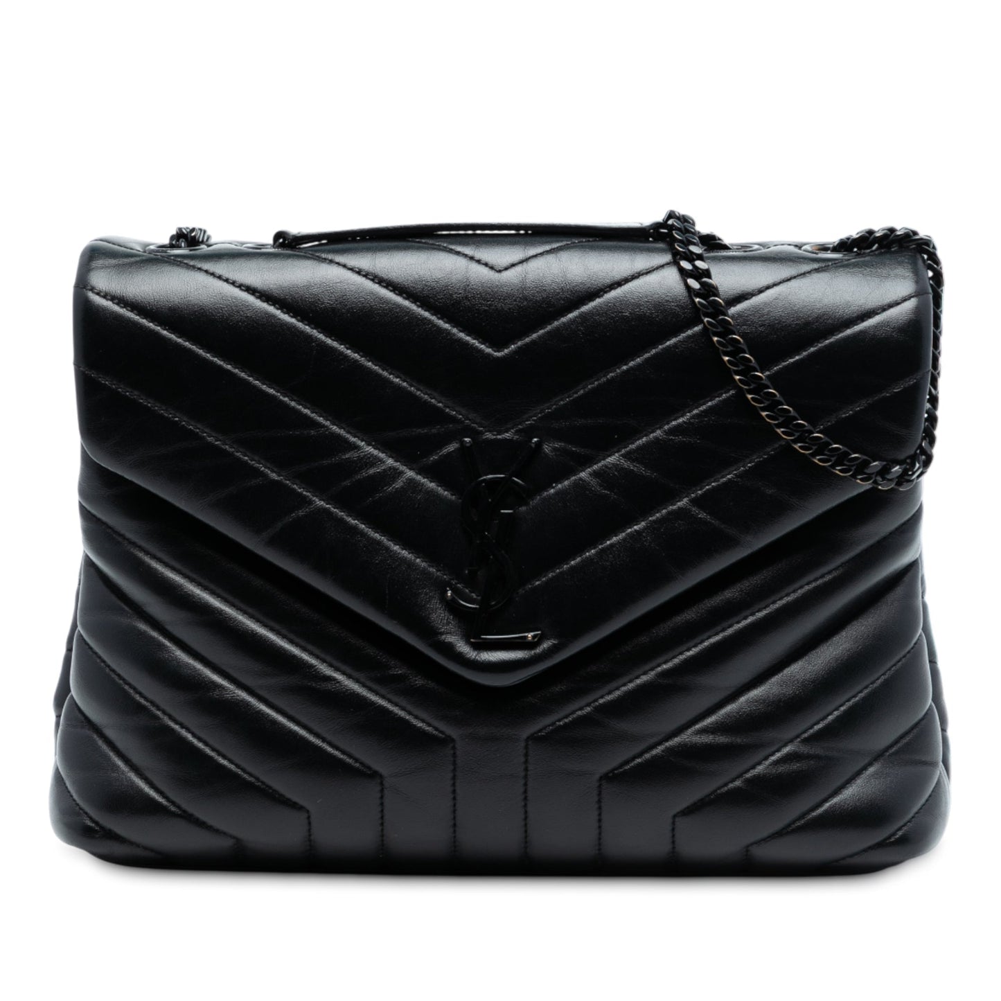 Saint Laurent LouLou Medium monocromatica in pelle matelassé nera - Etoilux