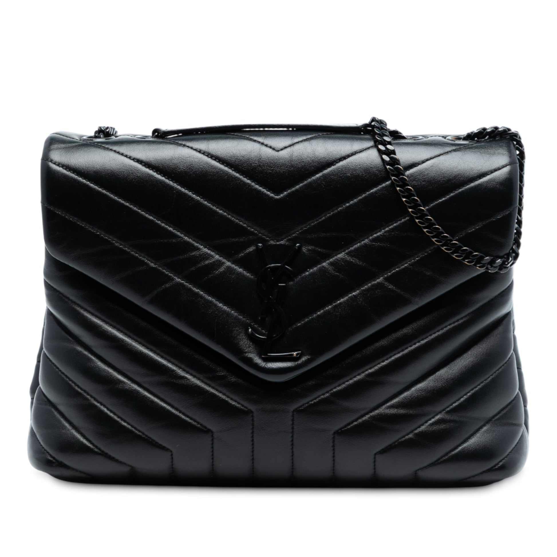 Saint Laurent LouLou Medium monocromatica in pelle matelassé nera - Etoilux