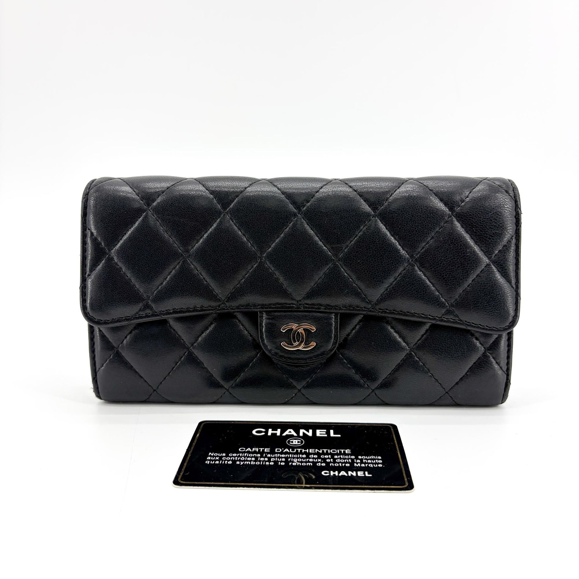 Chanel Chanel Classic Flap Long Wallet Gold Hardware Black GOOD - Etoilux