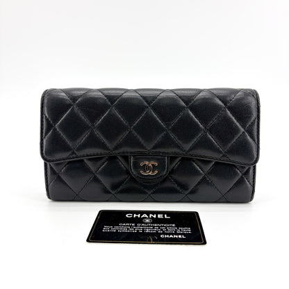 Chanel Chanel Classic Flap Long Wallet Gold Hardware Black GOOD - Etoilux