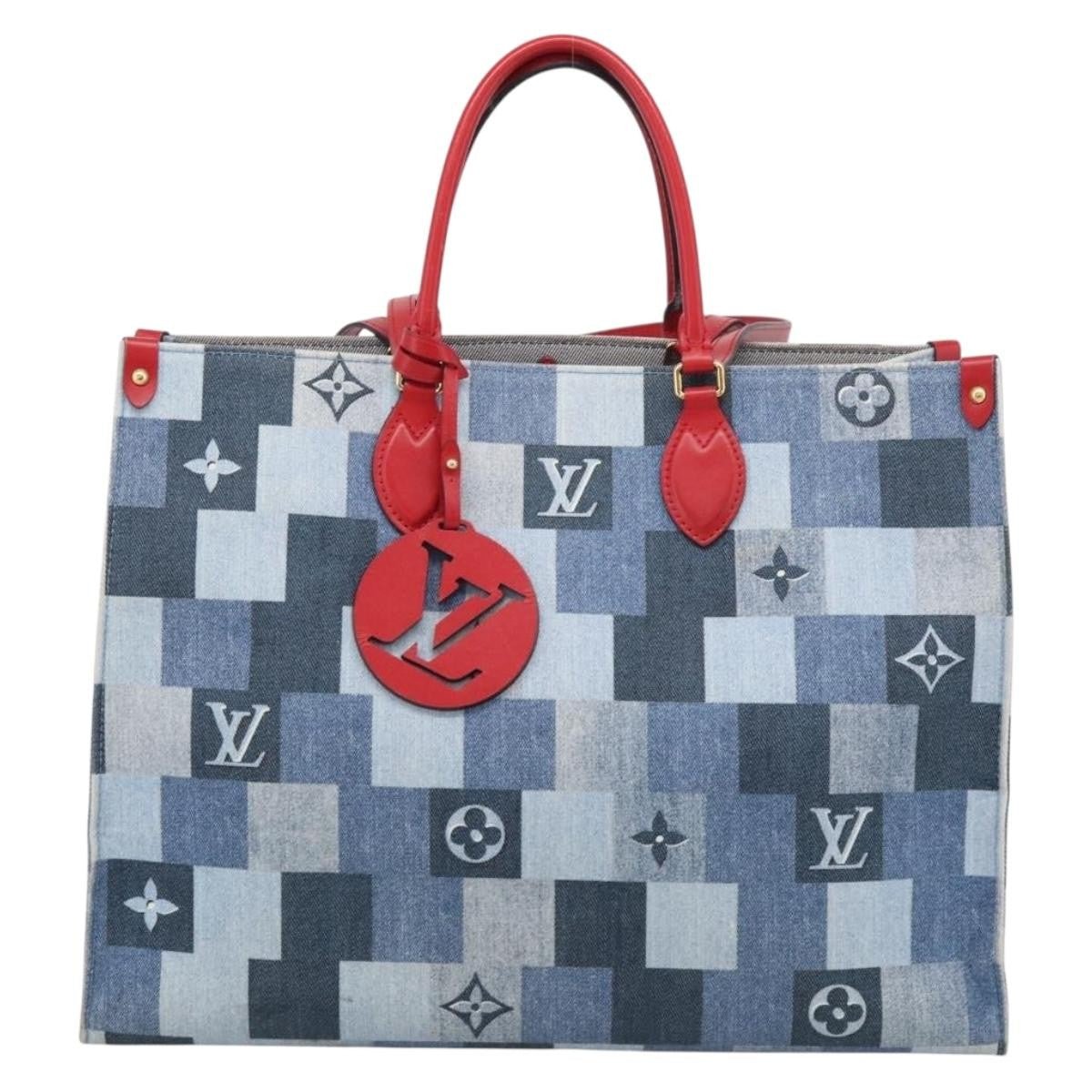 Louis Vuitton OnTheGo – Denim patchwork e manici rossi - Etoilux