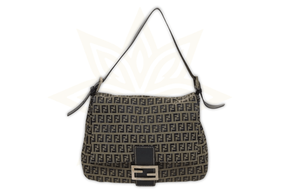Fendi Mama Baguette in Canvas Zucchino Navy con Finiture Argentate - Etoilux