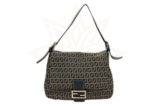 Fendi Mama Baguette in Canvas Zucchino Navy con Finiture Argentate - Etoilux
