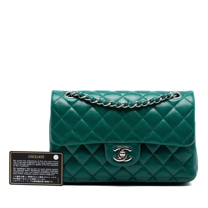 Chanel Classic Flap Small Agnello Verde Smeraldo Hardware Argento — 2018 - Etoilux