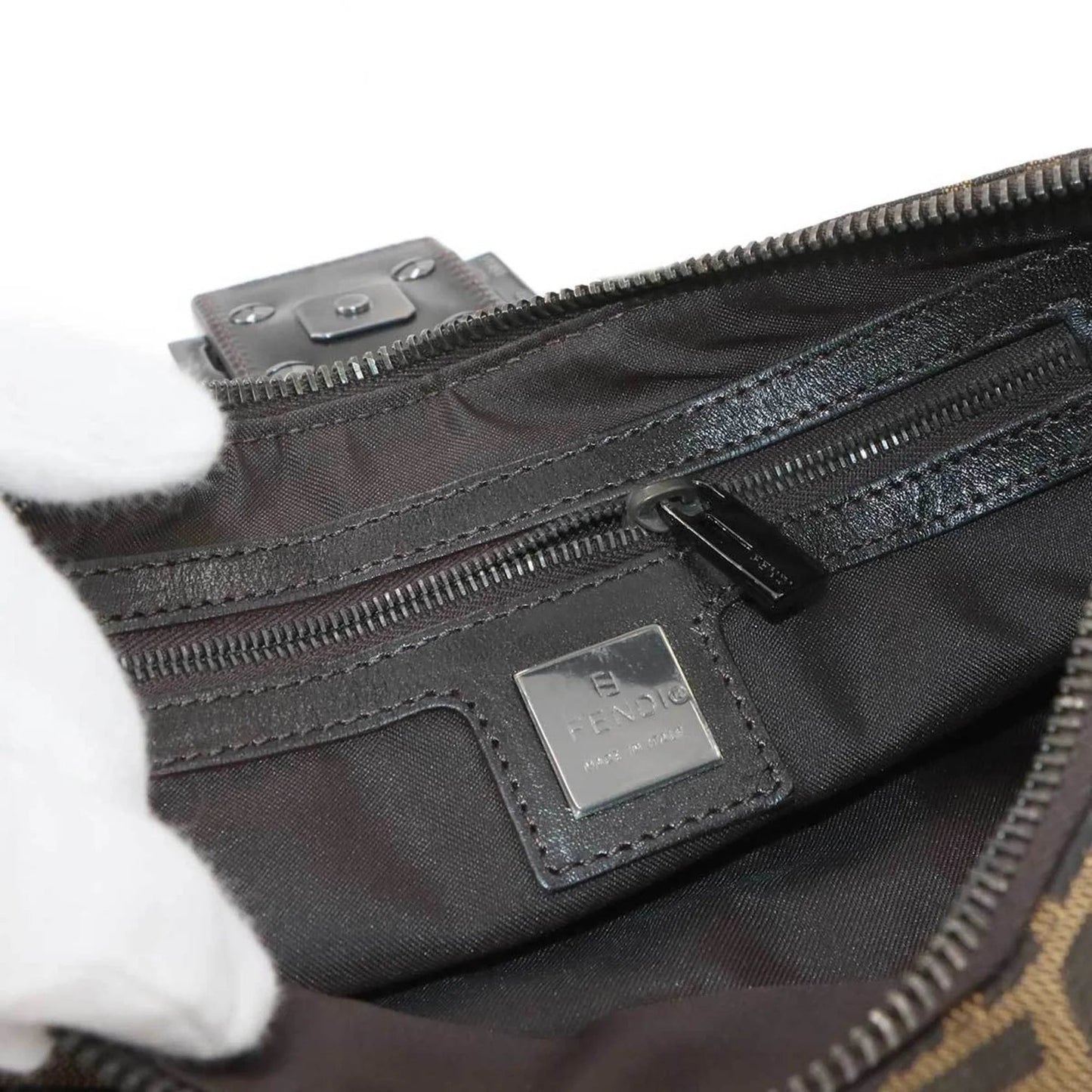 Fendi FENDI Zucca Mamma Baguette Borsa a tracolla in tela e pelle marrone 8BR034 Hardware argento - Etoilux