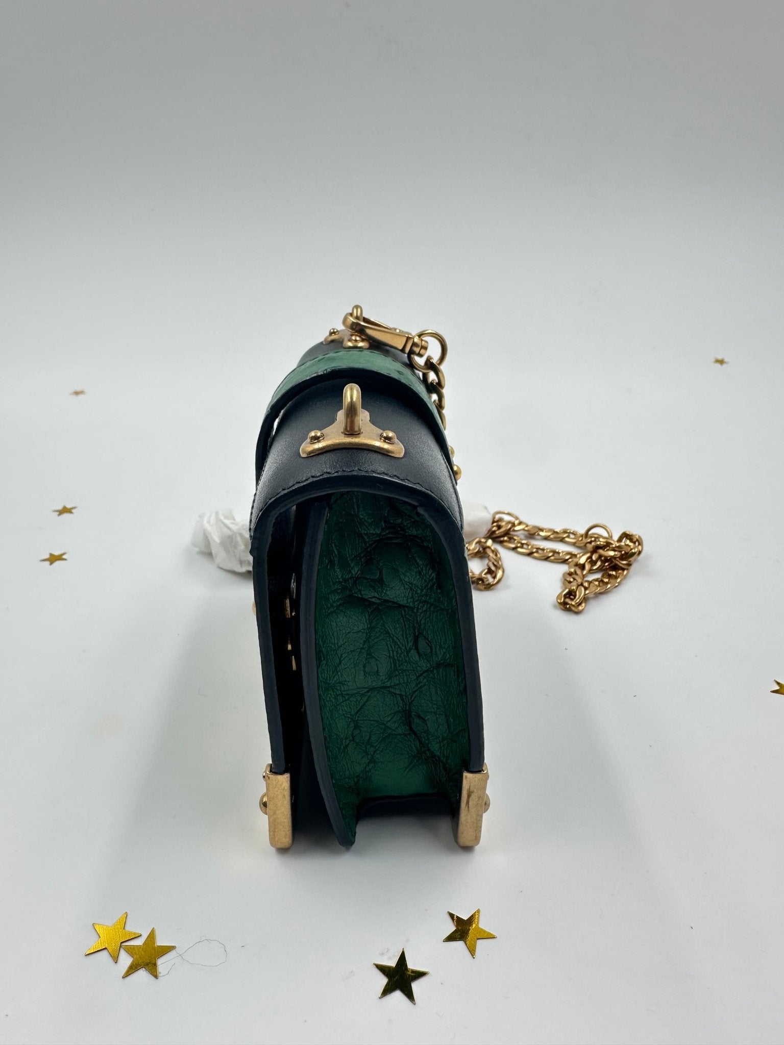 Prada Bandoliera Struzzo Verde & Nero – Full Set, Nuova - Etoilux