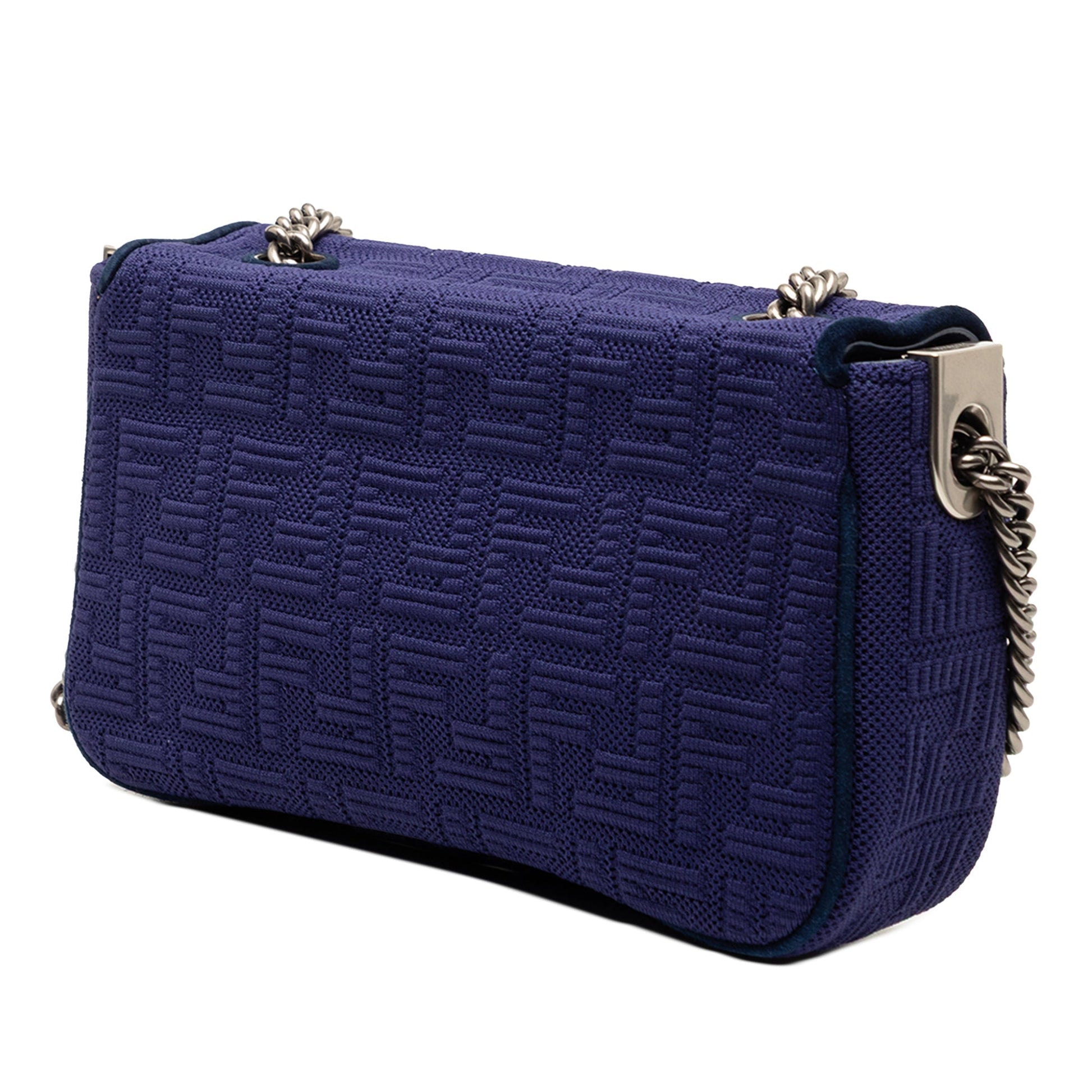 Fendi Baguette Chain Midi Tessuto Zucca in Rilievo Blu Navy – 22 cm - Etoilux
