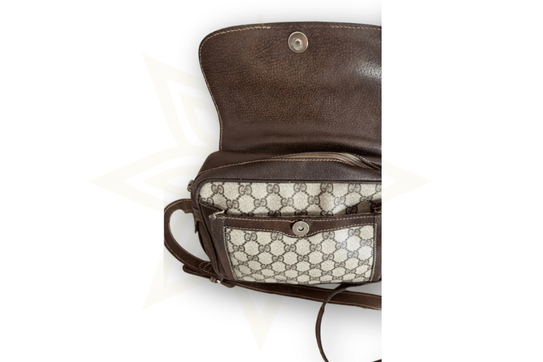 Gucci Crossbody GG Supreme Canvas e Pelle Marrone – Vintage - Etoilux