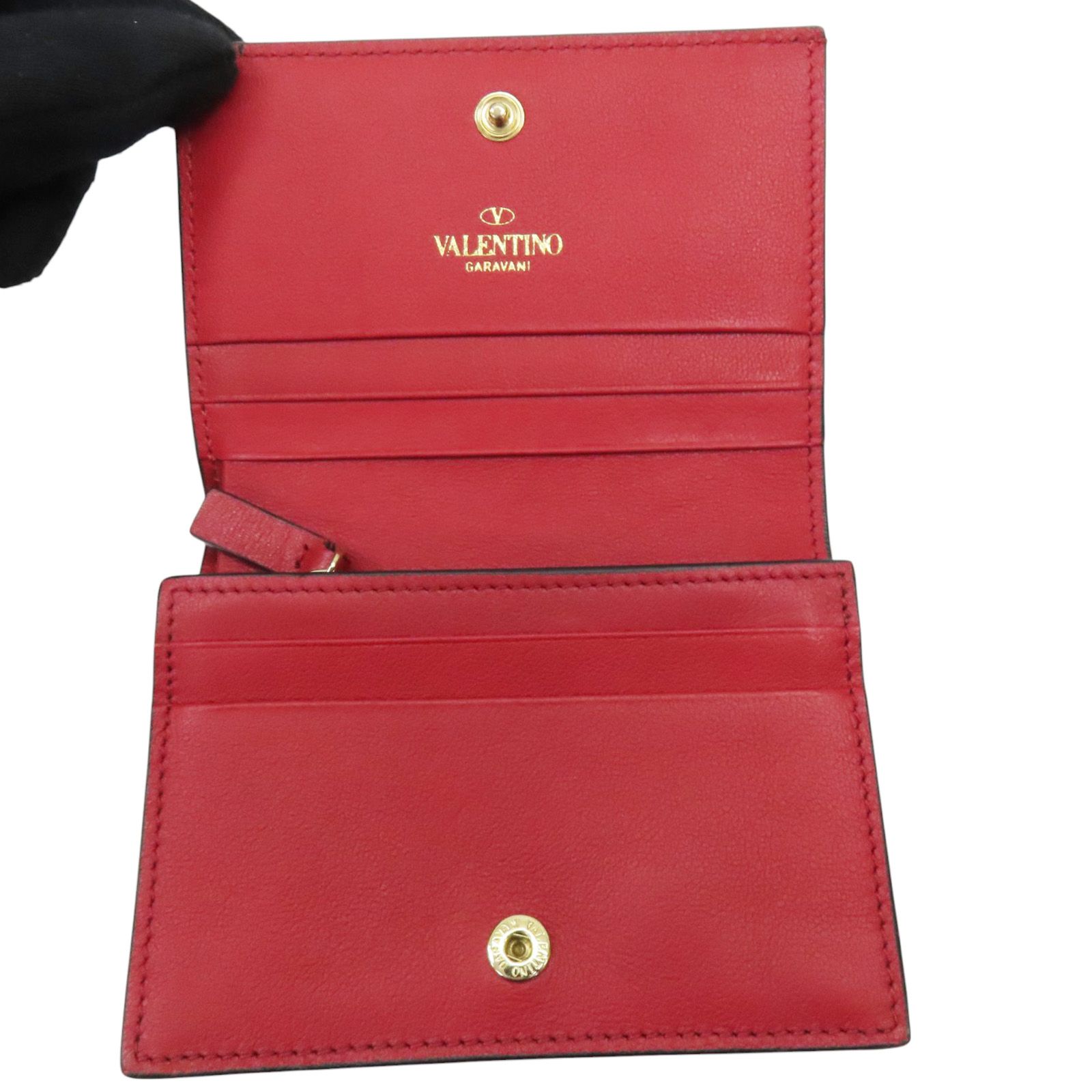 Valentino Garavani Rockstud Portafoglio Bifold Pelle Vitello Rosso Hardware Oro - Etoilux