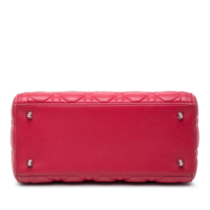 Christian Dior Lady Dior Medium Pelle di Agnello Rossa Hardware Argento — 23,5 cm - Etoilux
