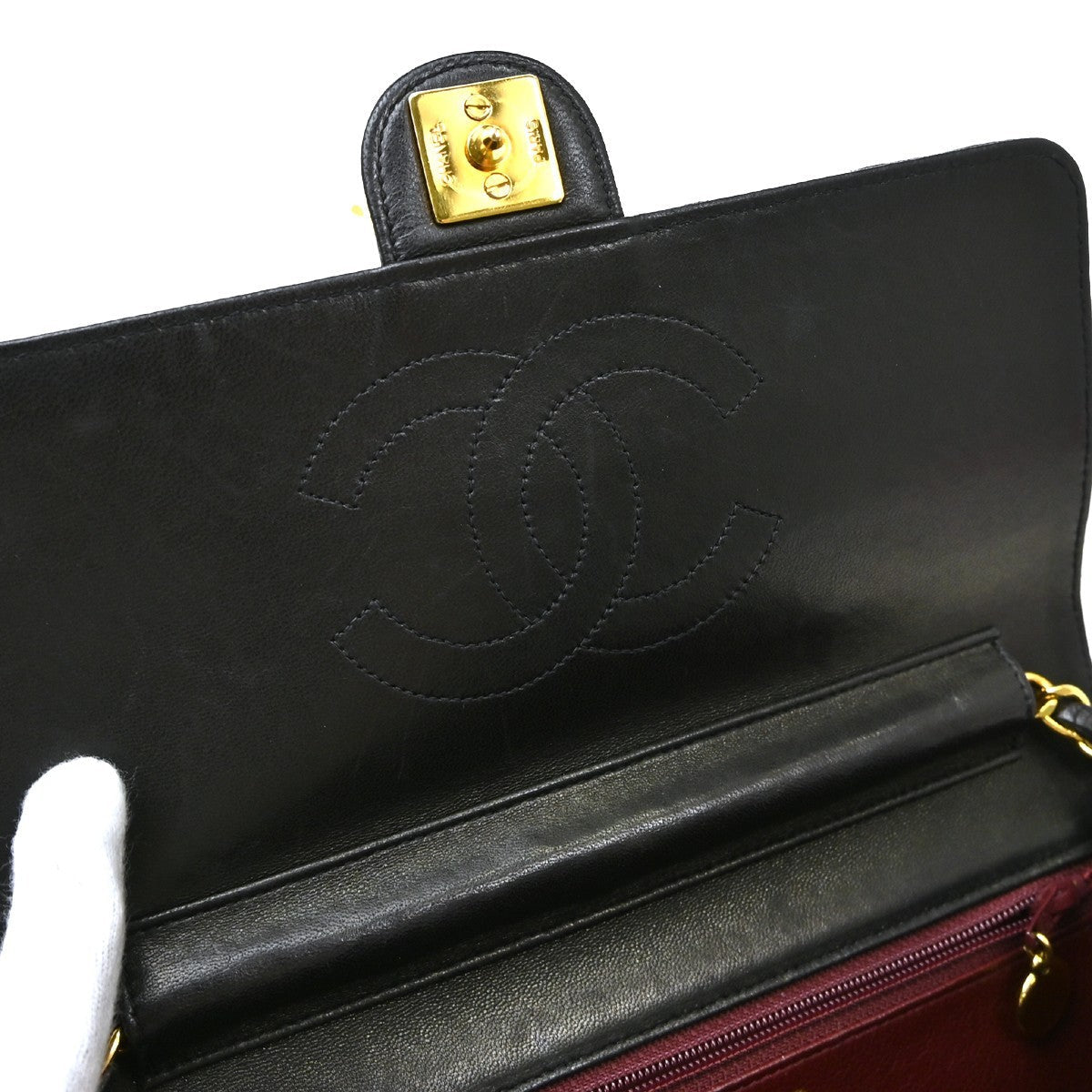 Chanel Vintage Square CC Flap Pelle Agnello Nera Anni '90 – 22 cm - Etoilux