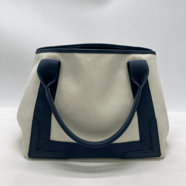 Balenciaga Navy Cabas Tela Naturale e Pelle Navy – Small - Etoilux